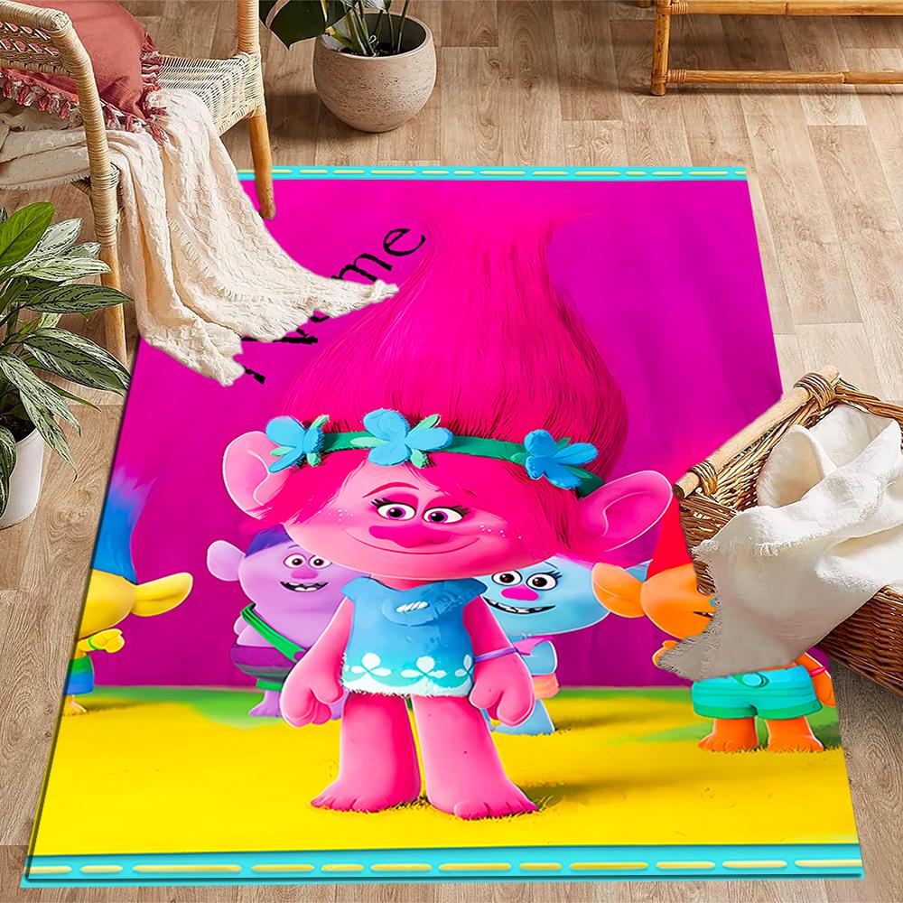 Trolls World Tour Celebration Customize Your Name Carpet Perfect for Study Room Outdoor Dining Room Playrooms Anti-slip Rug Office Home Decor