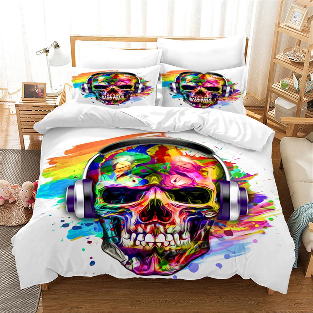 3D Printed Skull Bedding Set Pillowcase Cyber Love Duvet Cover Double Twin Full Queen King Adult Kids Bedclothes Quilt Cover