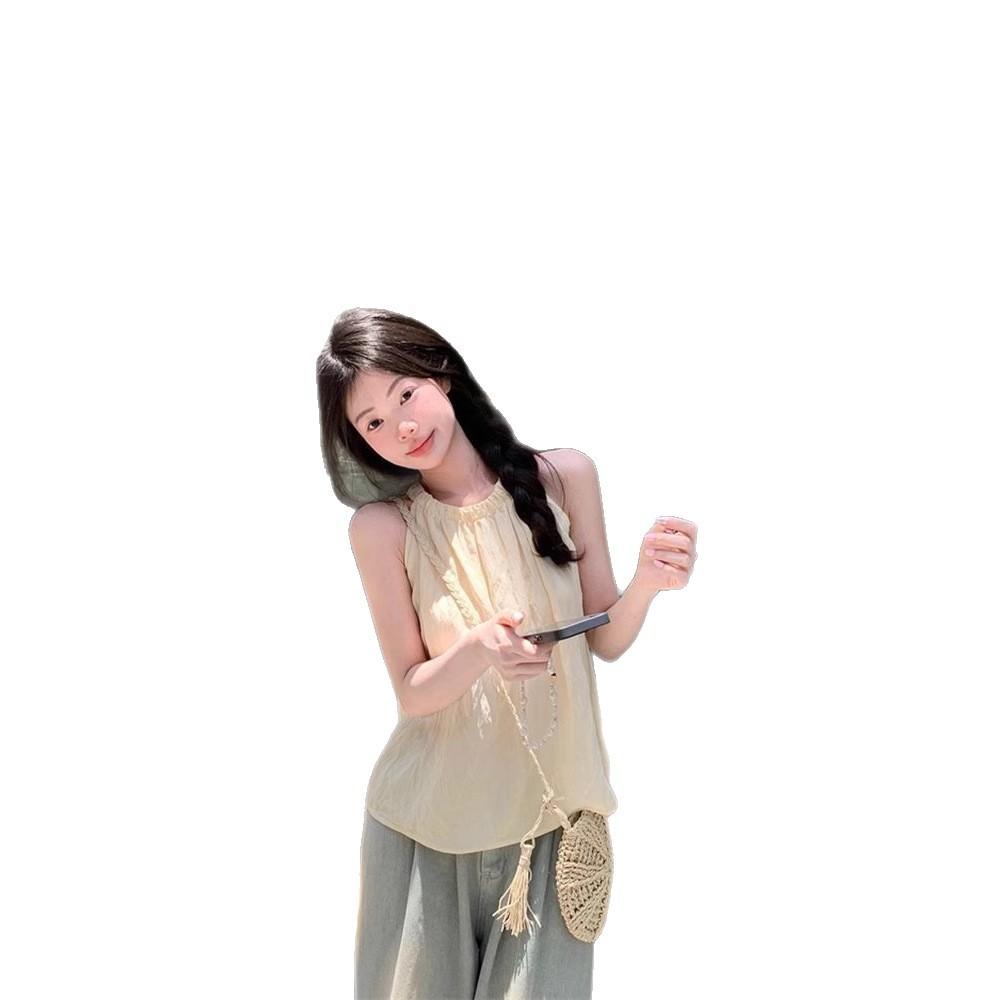 Summer Fashion Fresh Meat Cover Thin Neck Sleeveless Top Women's Sweet Wind Age Reduction Small Versatile Doll Shirt