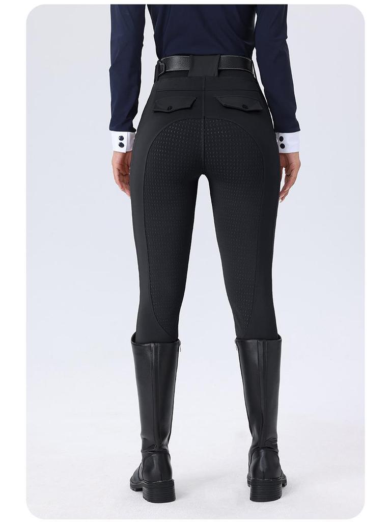 Damskie białe silikonowe bryczesy jeździeckie z pełnym lejem antypoślizgowym - Elastyczne obcisłe spodnie konkursowe jeździeckie, styl europejski i amerykański.