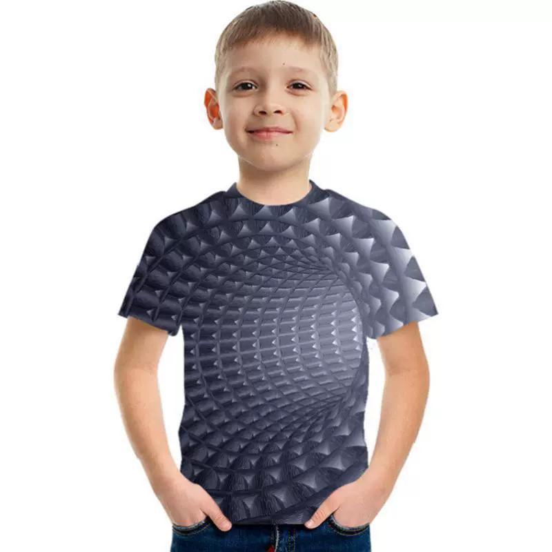 Summer Children's 3D T-shirt Visually Deceiving Boys' Printed Short Sleeved T-shirt Tees