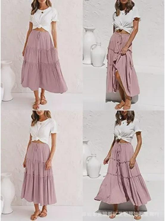 European and American Women's Bohemian High-Waist A-Line Pleated Skirt