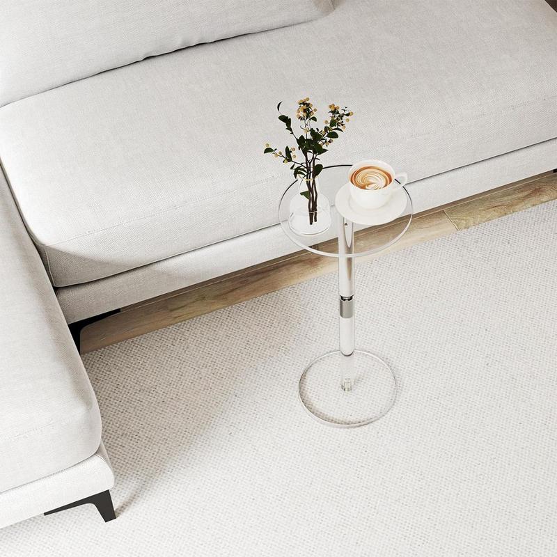 Drink Side Table Clear Small Round End Table for Phones Food Snack and Drink Modern Transparent Acrylic Side Table for Living