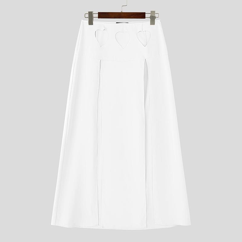 

INCERUN Men High Waist Side Zip-Up Cutout Splits A-Line Long Kilt Skirts 3XL белый