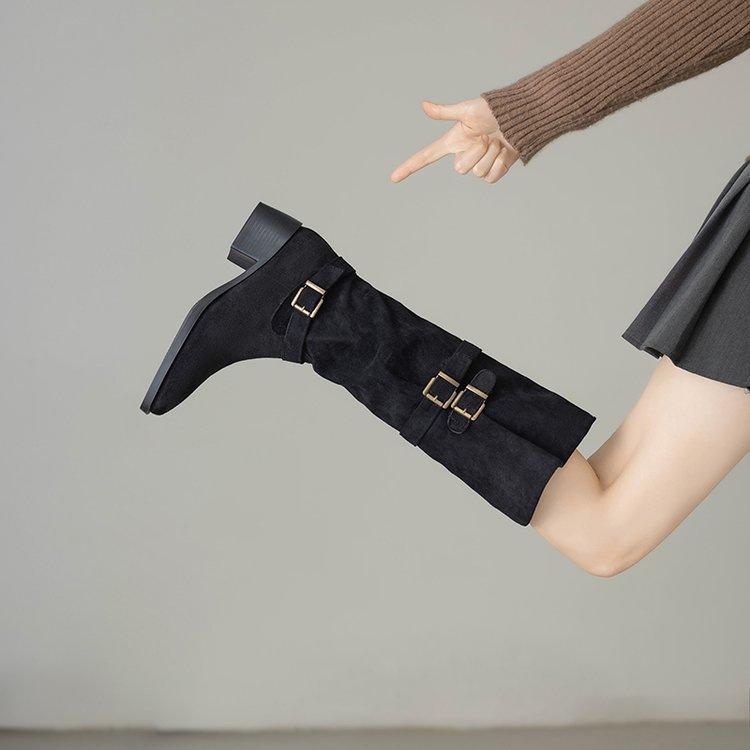 Spring and Autumn Western Cowboy Boots New High Boots Thick Heel Stacking Boots Skinny Long Boots Pant Pants Boots