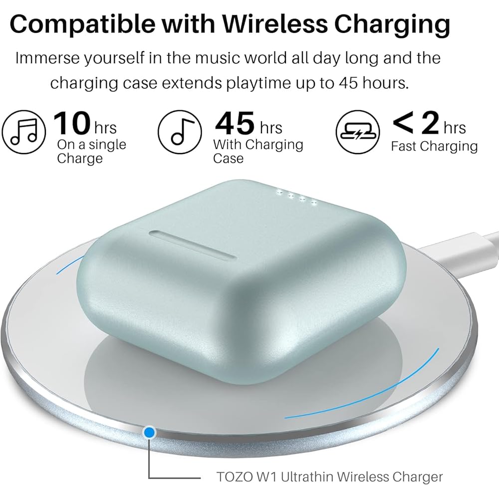 TOZO T6 Earphones, Bluetooth Wireless Earbuds, Mid-Low Frequencies, Warm Sound Quality, Compact, Lightweight, Comfortable, Built-in Microphone, AI Noi