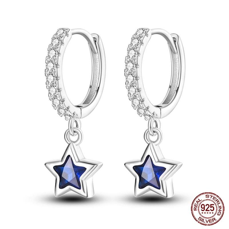 Real 925 Sterling Silver Star Earrings For Women Sparkling Zircon Ear Studs Luxury Fine Engagement Wedding Jewelry Gift For Girl