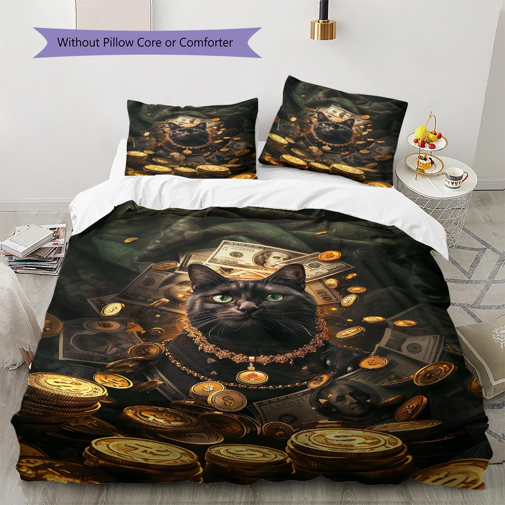 Orange Cat Pattern Bedding Quilt Set Quilt Cover Pillowcase Home Decoration Gift (1 * Duvet Cover + 2 * Pillowcase, Without Core)