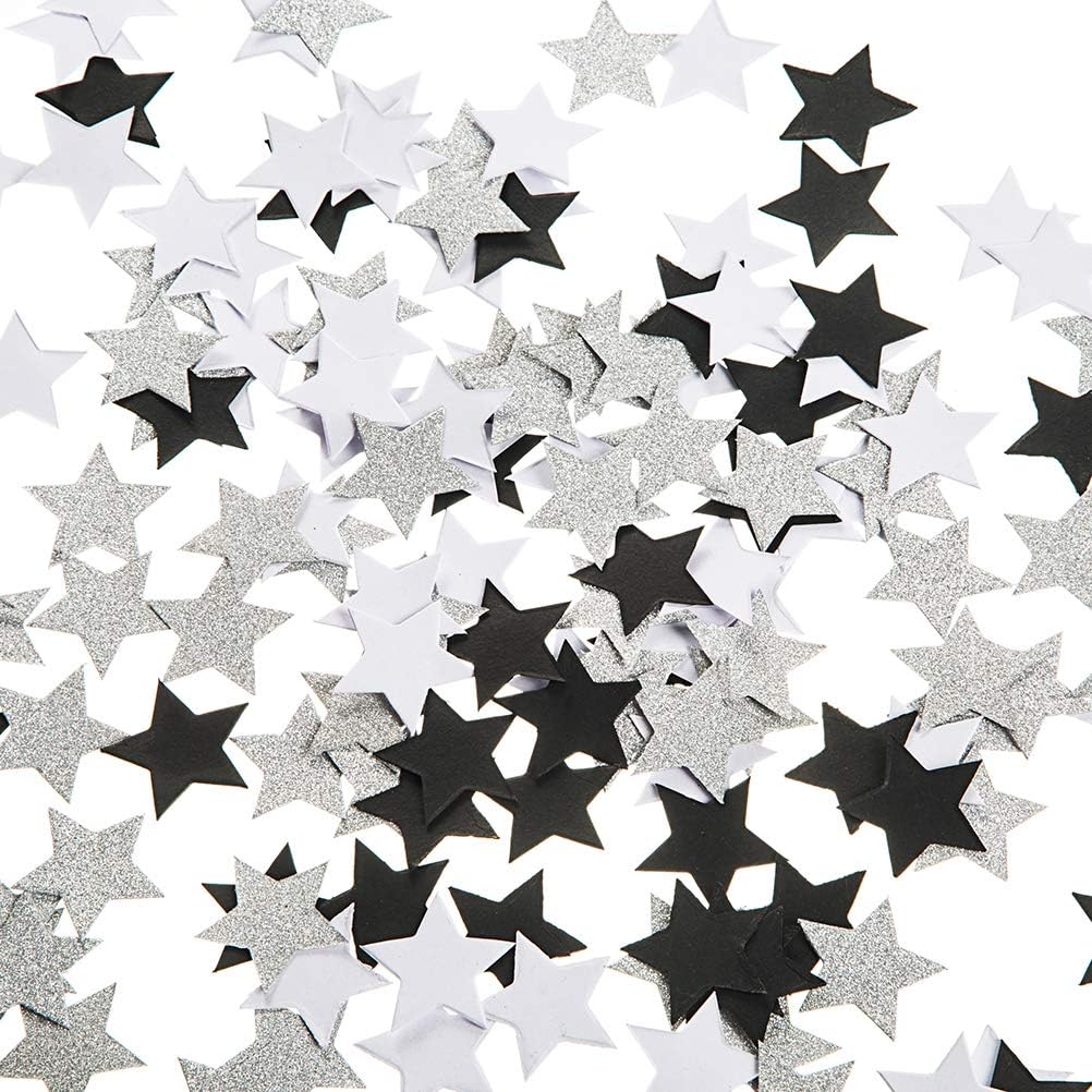 Black and White Glitter Silver Paper Twinkle Little Stars Confetti Wedding Birthday Theme Party Favors Table Scatter Decorations, 1.2 inch, 200pc
