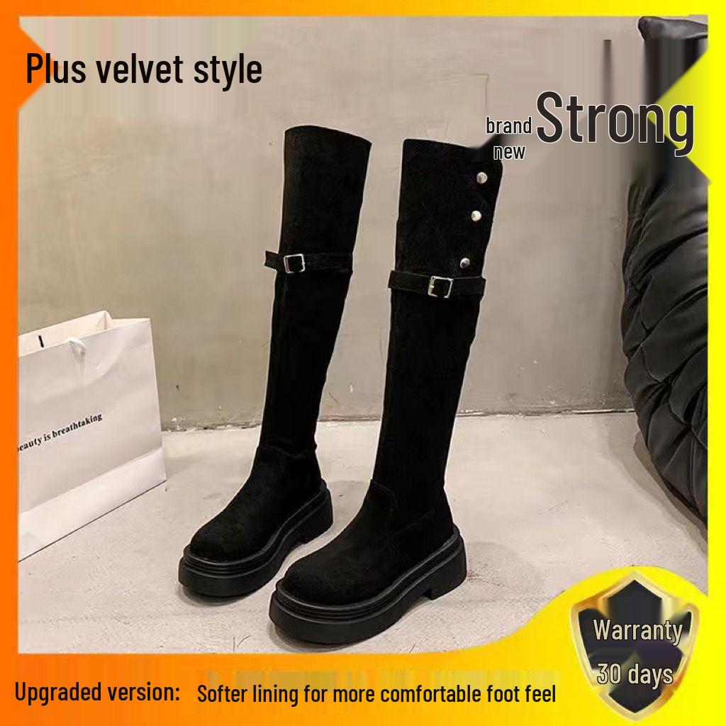2025 Autumn/Winter Women's Chunky Heel Knee-High Foldable Boots