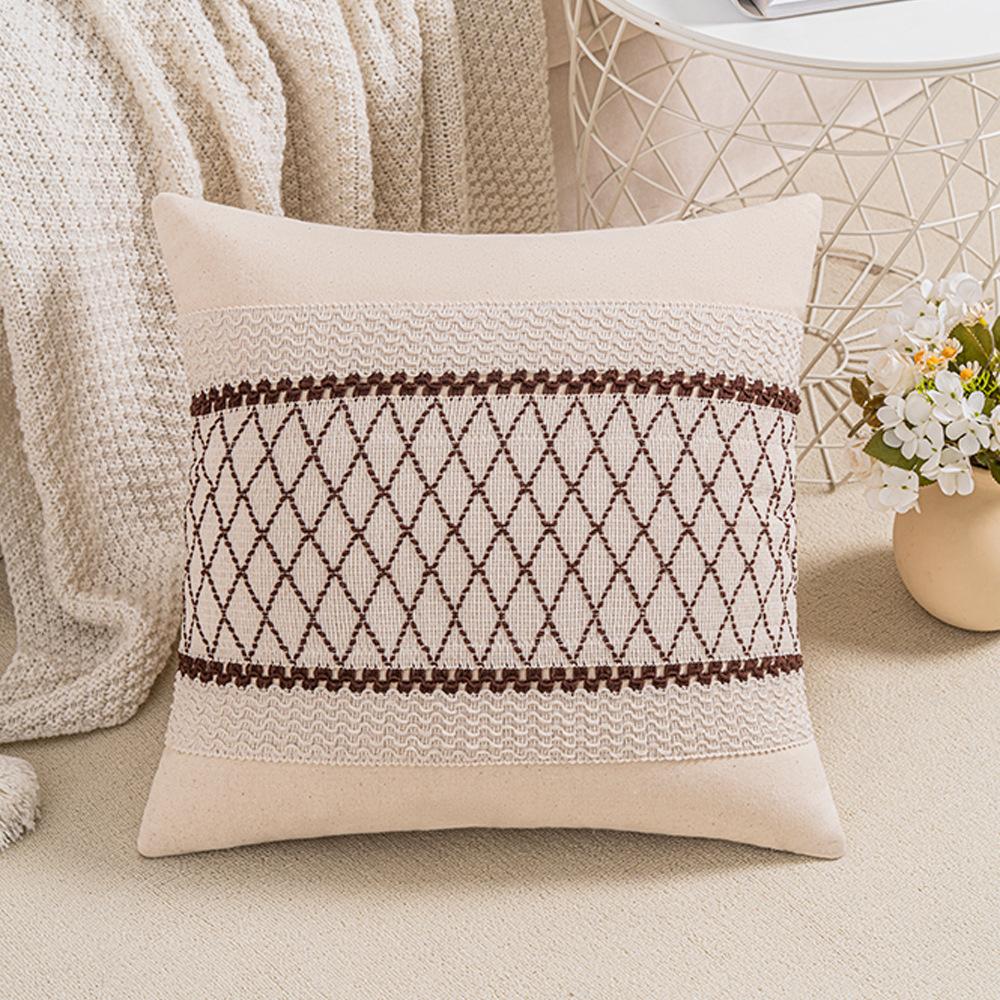 Cotton Thread Splicing Pillow American Pastoral Style Living Room Sofa Pillow Woven Cushion Retro Imitation Cotton Linen Pillow Case