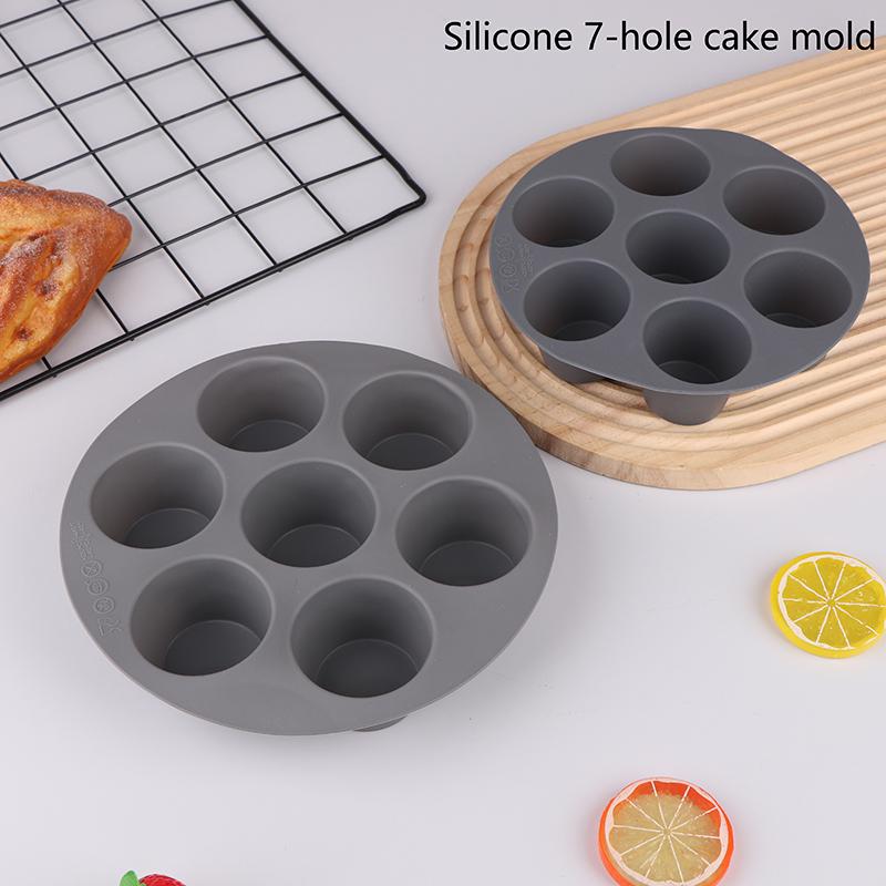Seven-Hole Air Fryer Silicone Pad Griddle Plate Baking Tray Holder Tray Pan Accessories Silicone Cake Mold Kitchen Supplies Tool