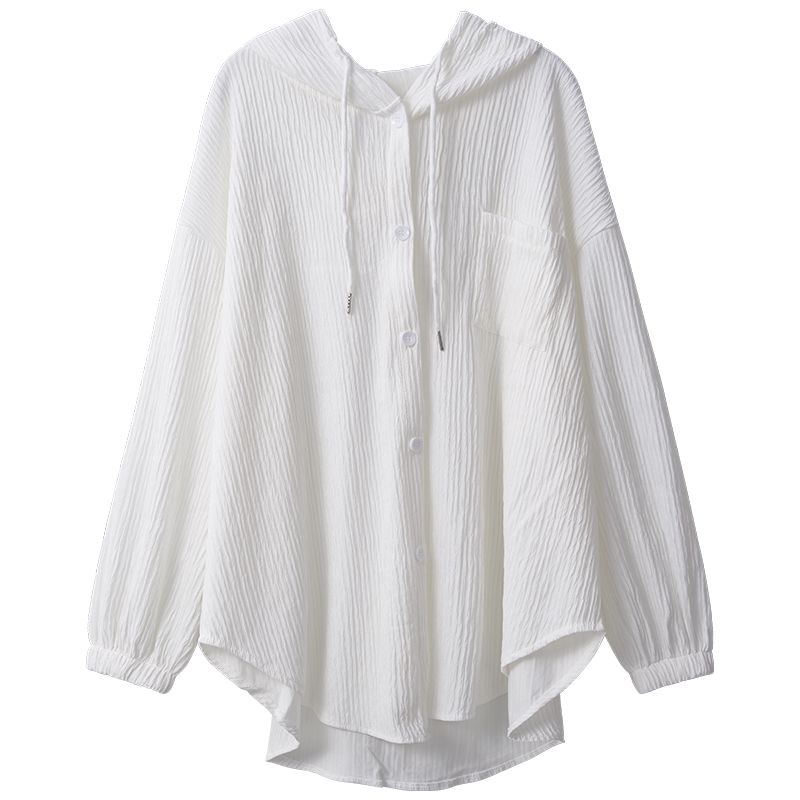 White Long Sleeve Sunscreen Clothes for Women Summer New Versatile Mid-length Loose Cardigan Jackets Casual Hooded Thin Coat