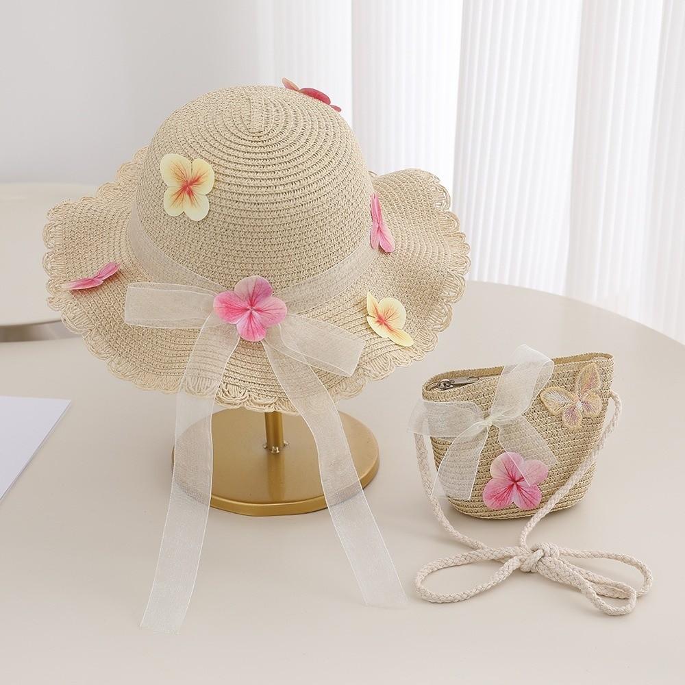 Butterfly Summer Children Beach Hats Lace Holiday Travel Beach Bags New Wide Brim Straw Hat
