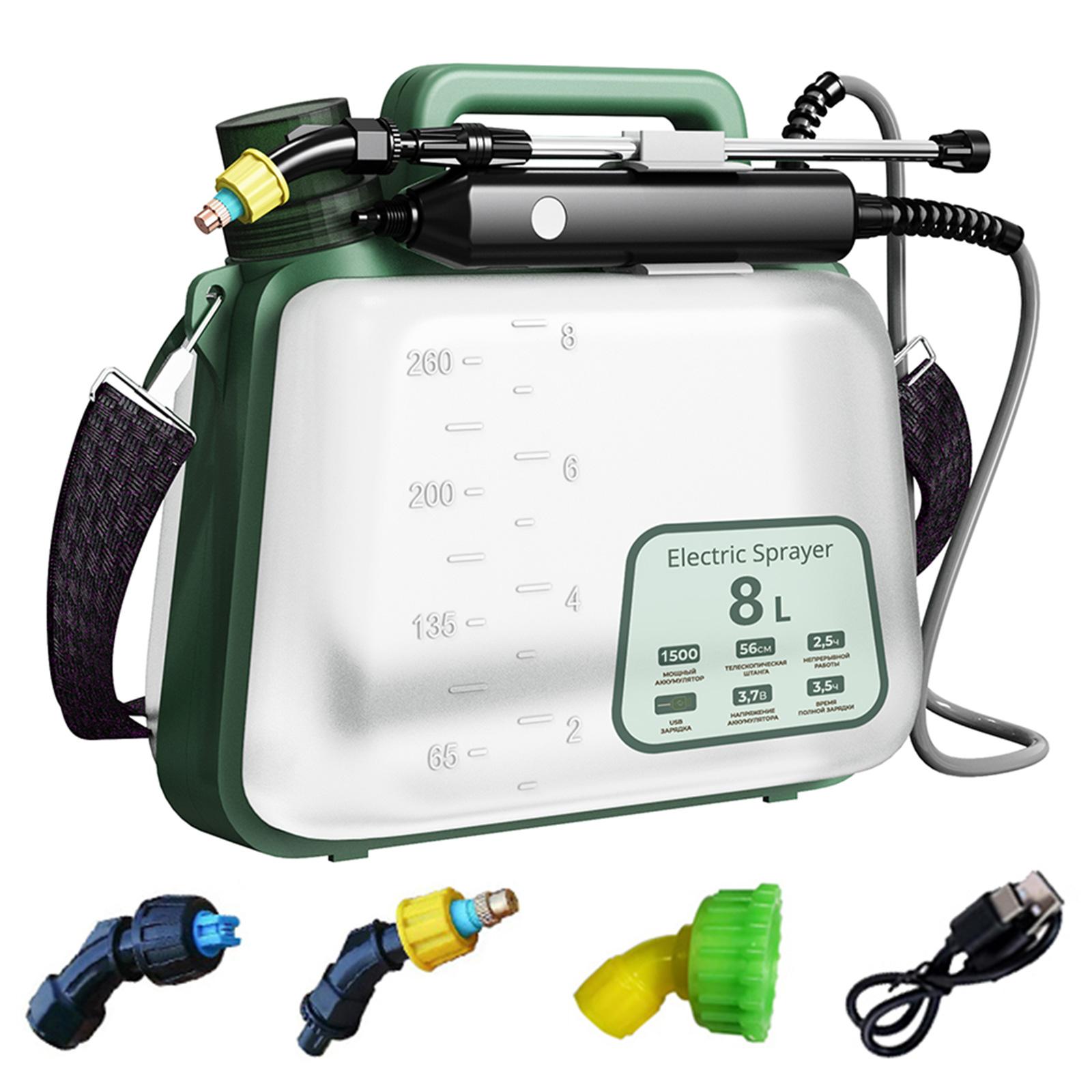

8L Electric Sprayer with 3 Mist Nozzles Rechargeable Retractable Wand Plant Sprayer with Shoulder Strap for Yard Lawn and Garden