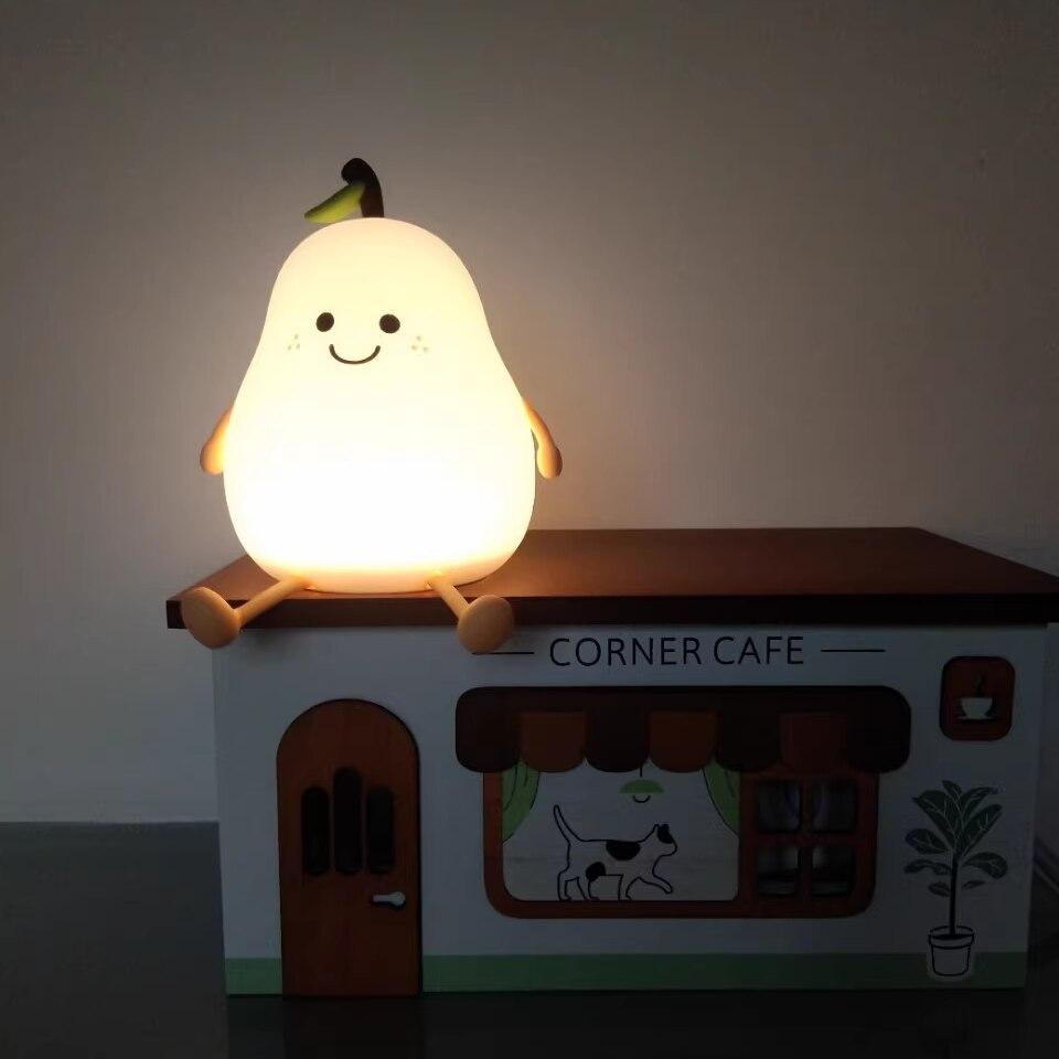 Creative Pear Shape Night Light for Kids, 7-Color LED with Timer, Bedroom Decor, Gift for Children