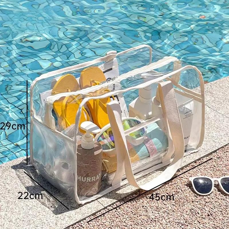 Large Capacity PVC Beach Bag Waterproof Storage Pouch with Button Closure for Toiletries Cosmetics Swimming Pool Travel Outdoor