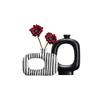 Black and White Striped Ceramic Vase Abstract Art Hollow Flower Arranging Container Ceramic Vase for Living Room and Office Gift