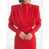 Frühling Sommer Damen Modekleid, Europäischer Amerikanischer Stil Hoher Kragen Schlitz Langes Maxikleid, Freizeitkleidung