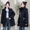 2025 winter Korean version of hooded bread jacket plus size thickened down cotton jacket women's mid-length loose cotton jacket