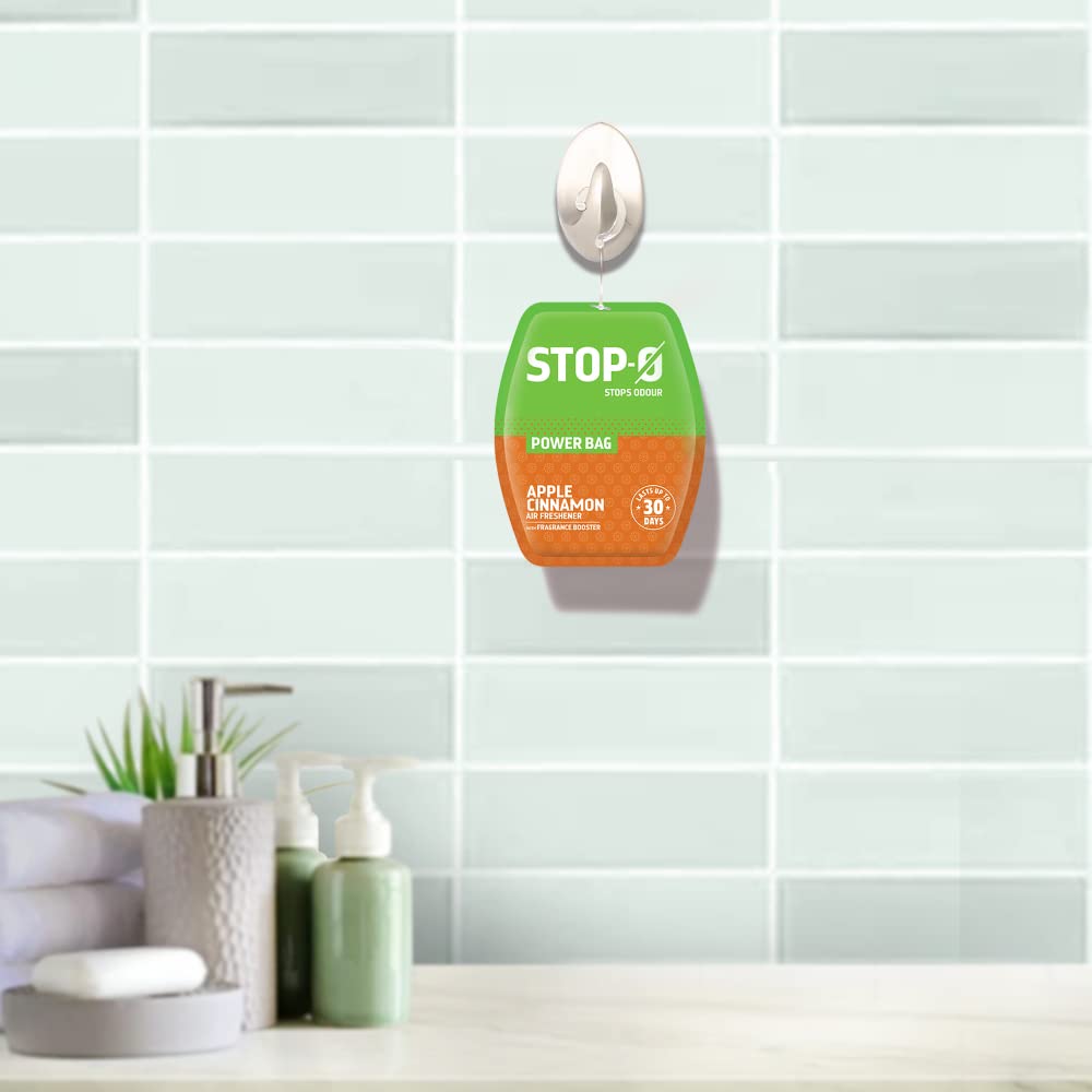 Stop-O Power Bag (Apple Cinnamon) Bathroom Air Freshener 10Gx4 Combo Pack Long-Lasting Gel Freshener Lasts Up To 30 Days