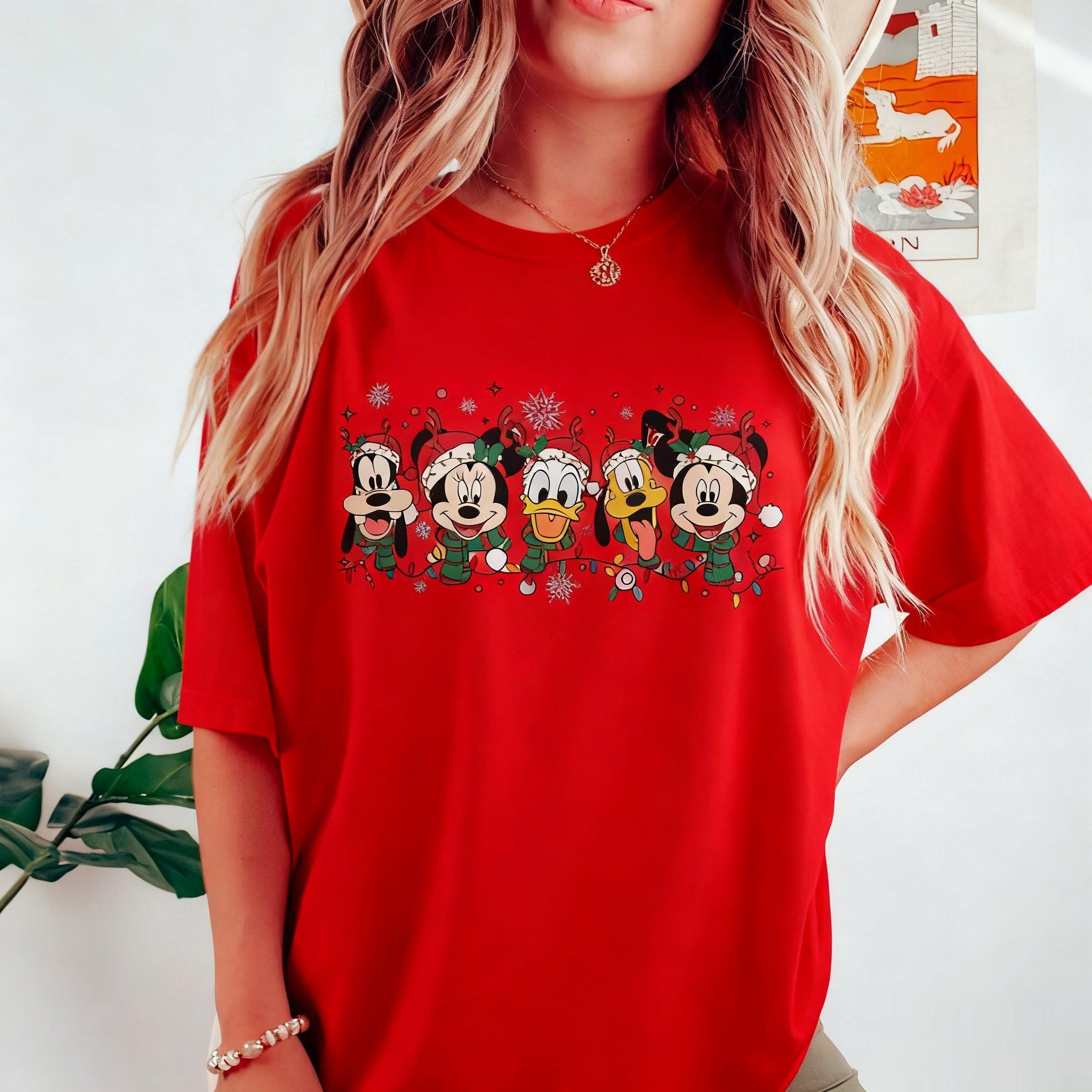 Y2k Streetwear Disney Mickey Minnie Christmas T Shirt Women Men Cotton Short Sleeve Holiday Sweater Graphic Tee Winter New Top S