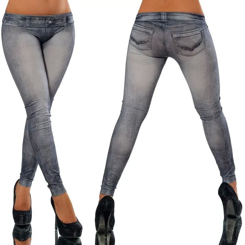 Solid Color Cropped Denim Leggings Pure Color Ninth Denim Tight Pants Plus Size Women