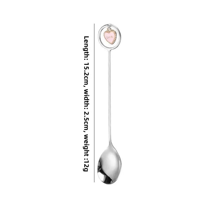 304 Stainless Steel Mixing Spoon with Long Handle Love Heart Star Shape Pendant Fruit Yogurt Honey Mixing Fork Kitchen Tableware
