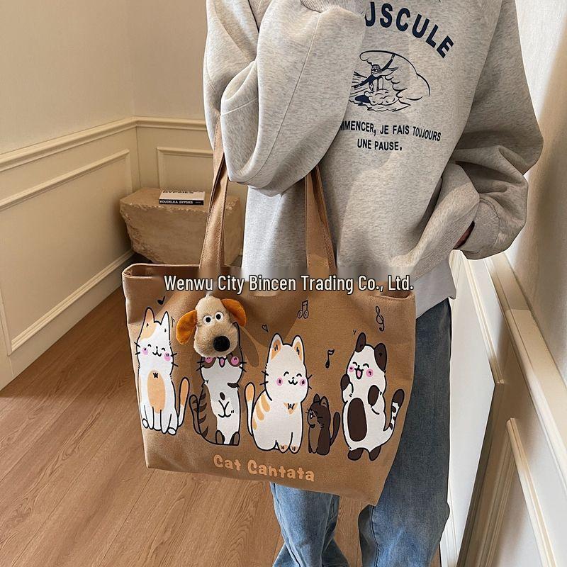 Korean Style Spring Minimalist Canvas Tote - Large Capacity Women's Single Shoulder Bag