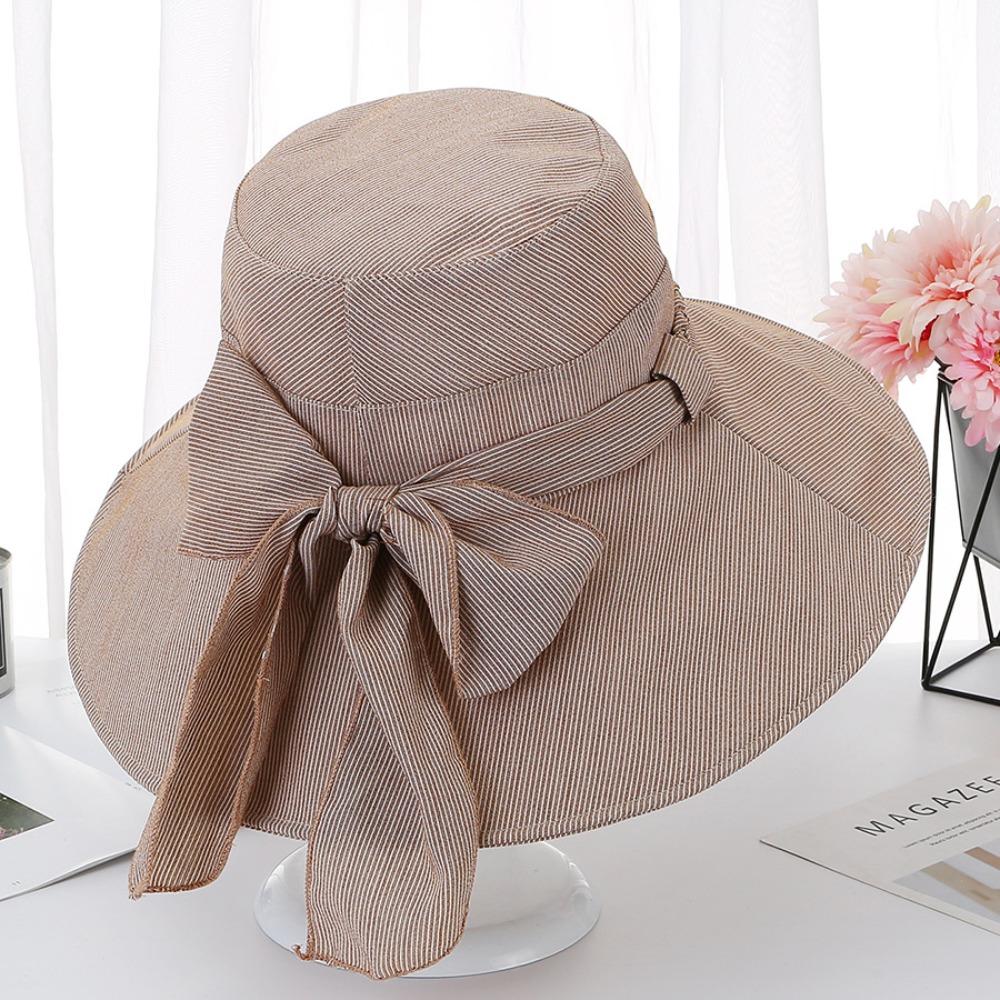 With Bowknot Women's Sun Hat Wide Brimmed Sunscreen Visor Cap Portable Fishman Hat  Vacation