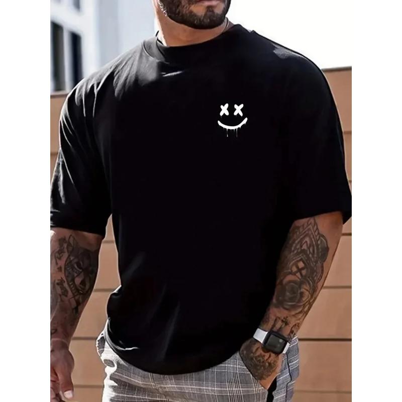 Smile Print T-Shirt for Men's Casual Crew Neck Short-Sleeve Fashion Summer T-Shirts Tops, Regular and Oversize Man Tees Tops