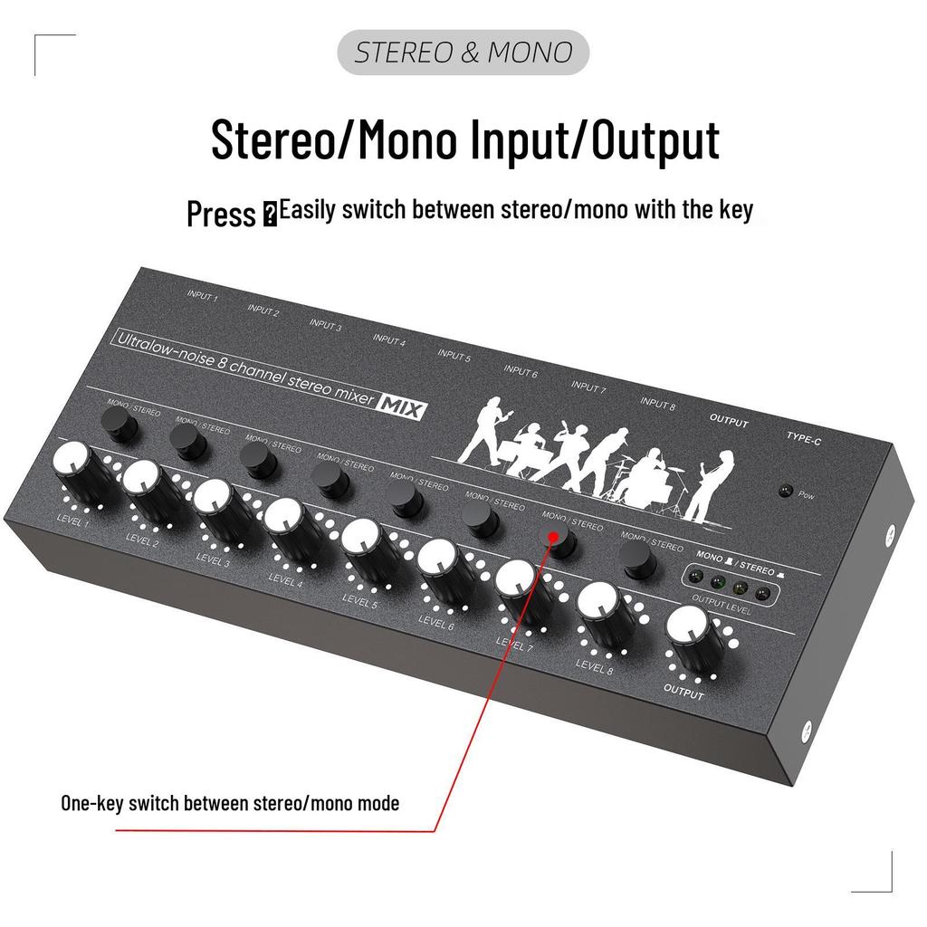 Professional 8-Channel Audio Mixer: Compact Six-Channel Instrument Hub