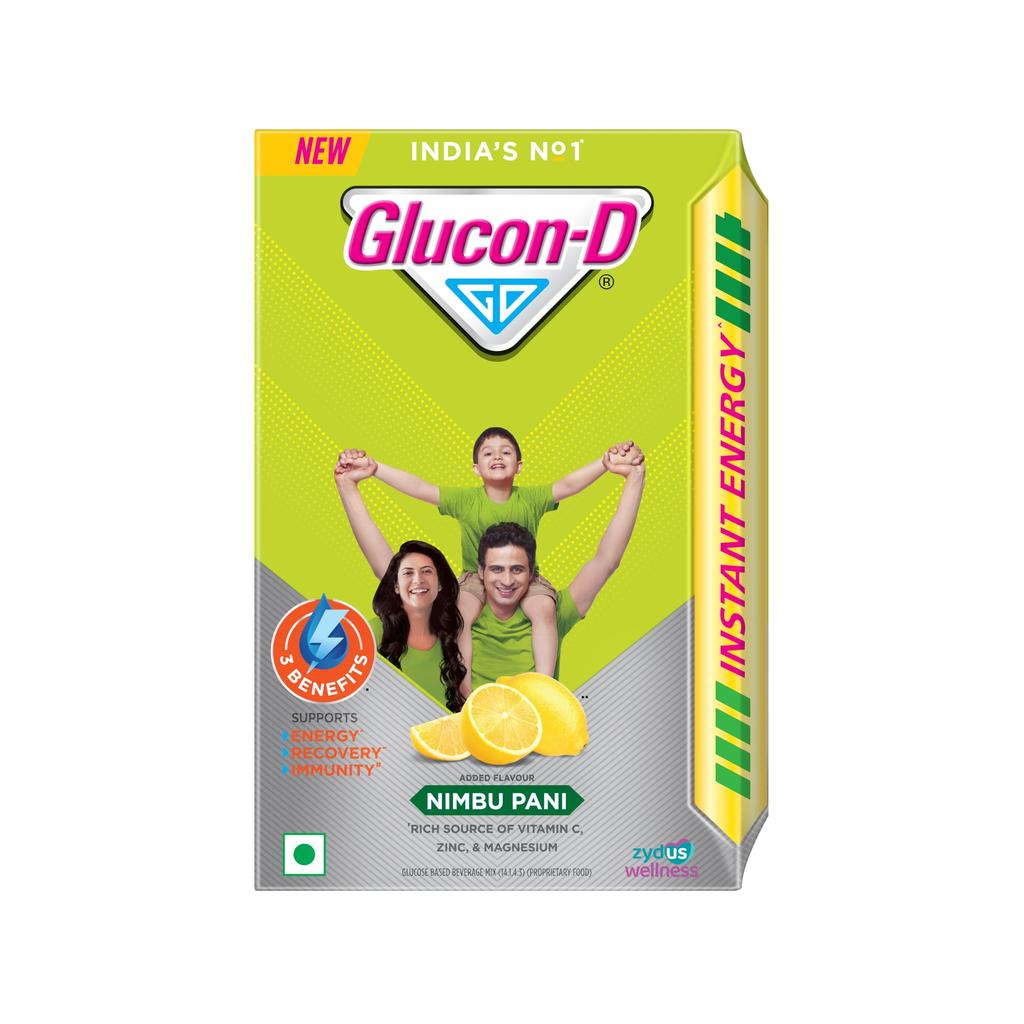 Glucon-D Nimbu Pani with 3 Benefits of Energy, Recovery, and Immunity, Refill 450 g