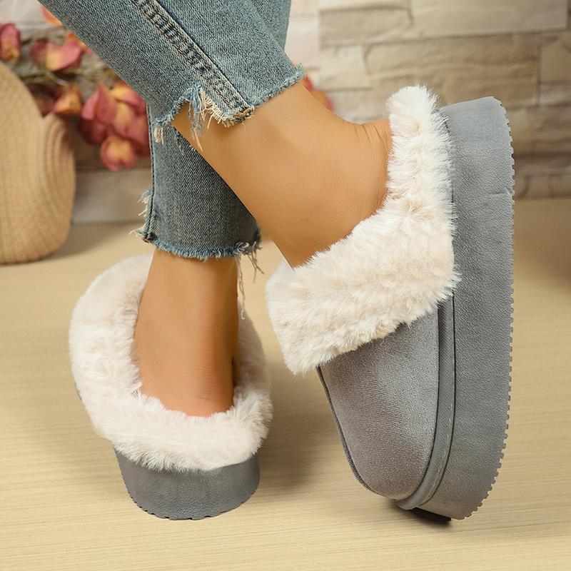 Fashion Fashion Women Platform Fluffy Slippers Winter Comfort Warm Plush Cotton Shoes Woman Thick Sole Anti Slip Indoor House Slippers