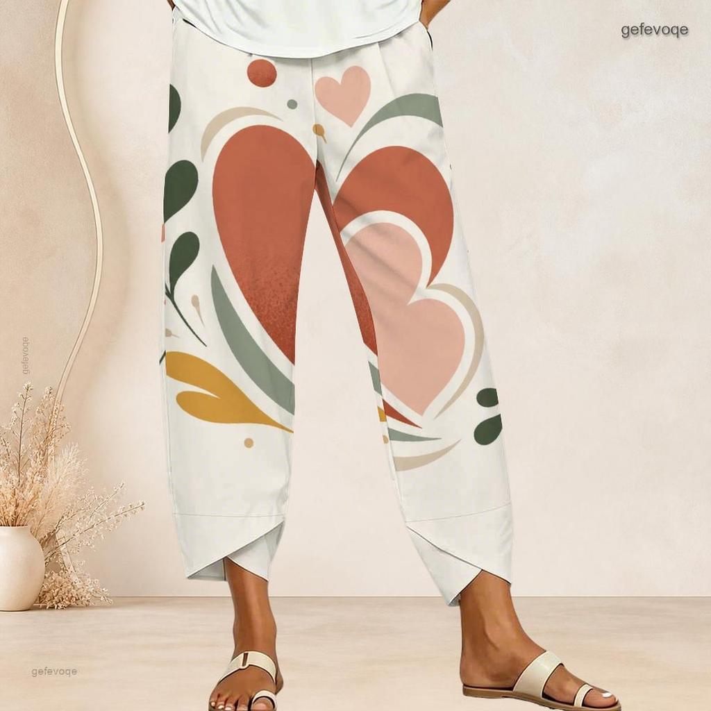 Women Plus Size Cross Hem Long Pants Cartoon Excavator Construction Vehicle Print Loose Casual Trousers