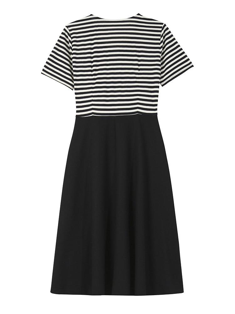 Plus Size Striped Patchwork Faux Two-Piece Slimming Short-Sleeve Summer Dress - Chic & Fashionable New Arrival