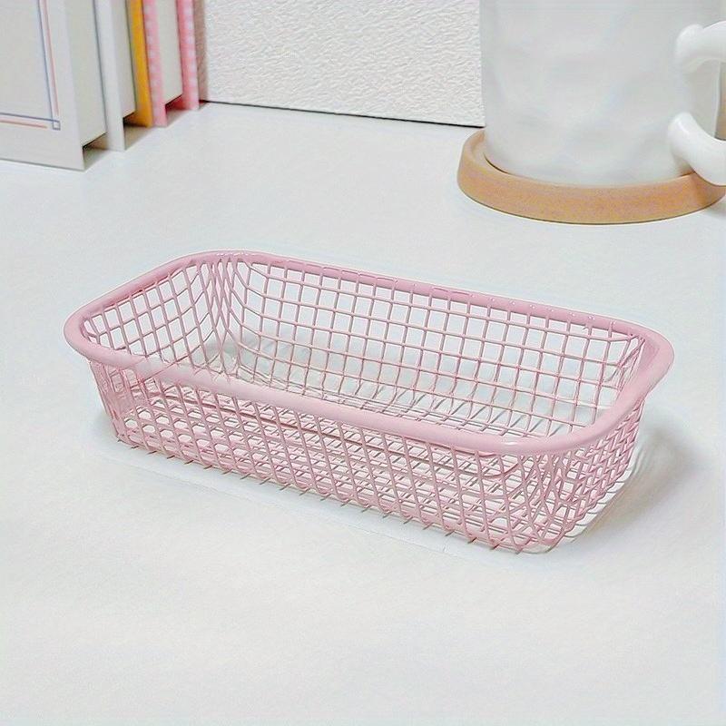 1pc Ironwork Desktop Storage Box - Metal Office Stationery Storage Basket for Students - Miscellaneous Items Organize