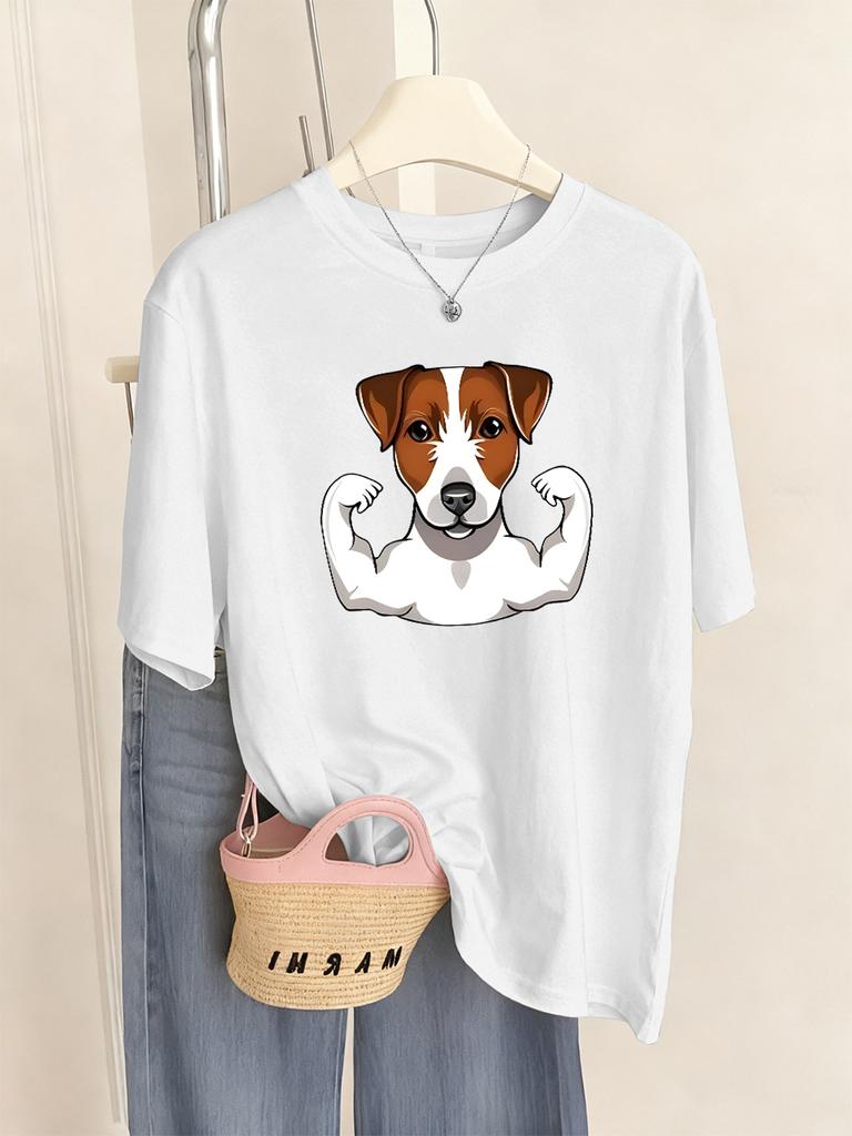Russell Terrier Puppy Prints T-Shirt Womens Casual Comfortable T Shirts Soft Loose Short Sleeve Tops Summer O-Neck Woman Clothes