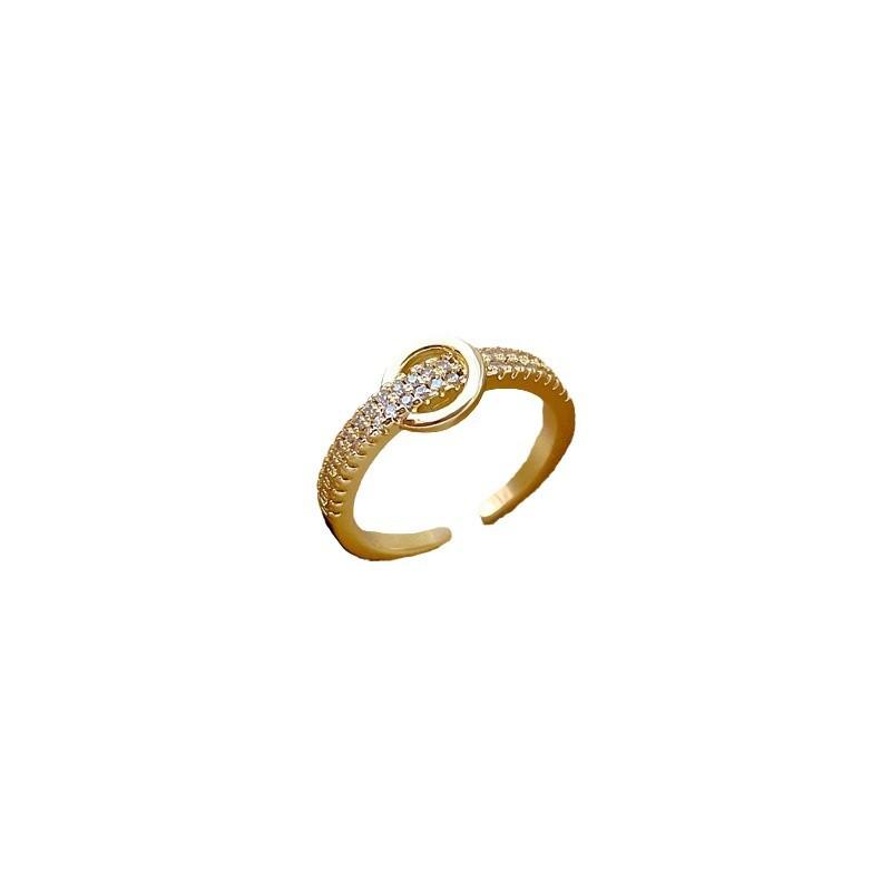 Real Gold Ring Light Luxury Full Diamond Ring Opening Adjustable Simple Jewelry Japanese Ring Couple Ring