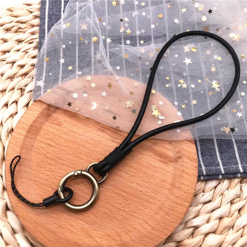 Genuine Leather Wristband For ID Card Pass Gym USB Phone Lanyard DIY Hang Rope Sling Keychain Keyring Buckle Rope