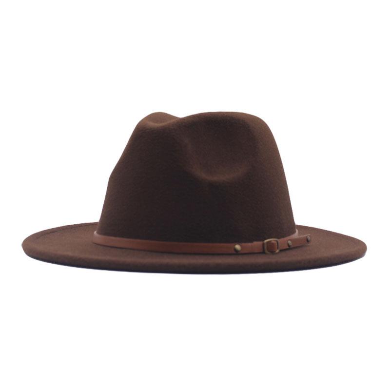 Europäischer, amerikanischer Herbst- und Winter-Kaffeefarbe Jazzhut Kinder Britischer Retro-Flachkrempen-Wollhut Filzhut Vielseitiger Mode-Hipster Zylinder