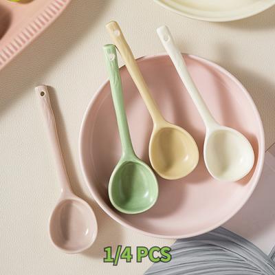 4 Pcs Ceramic Japanese Cute Small Spoon for Home Use, Popular Ins Style Eating Soup Spoon Long Handle Spoon