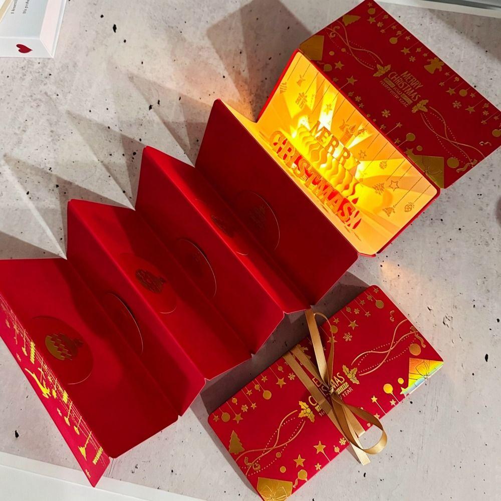 Colorful Pop Up Christmas Card Creative Gift Lights Christmas Card 3D Christmas Card Holiday