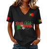 Women's Casual V Neck Short Sleeve Pullover Top with Soccer Flag Print Portugal 2026 Support Shirt for Fans and Sports Events