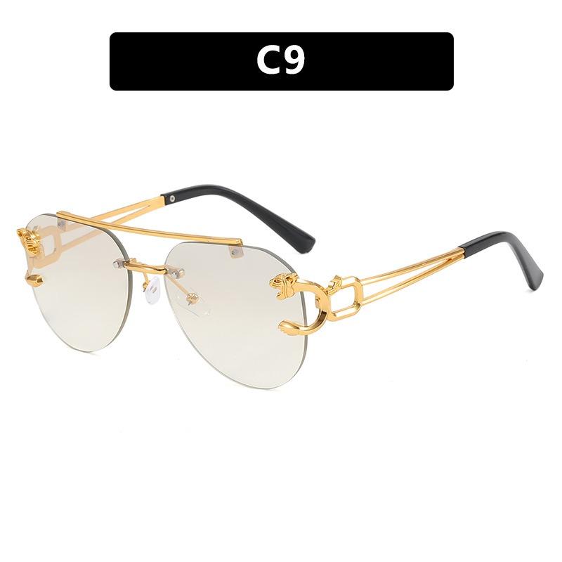 1PC  European and American frameless driving sunglasses Leopard retro cut edge double beam sunglasses for men and women
