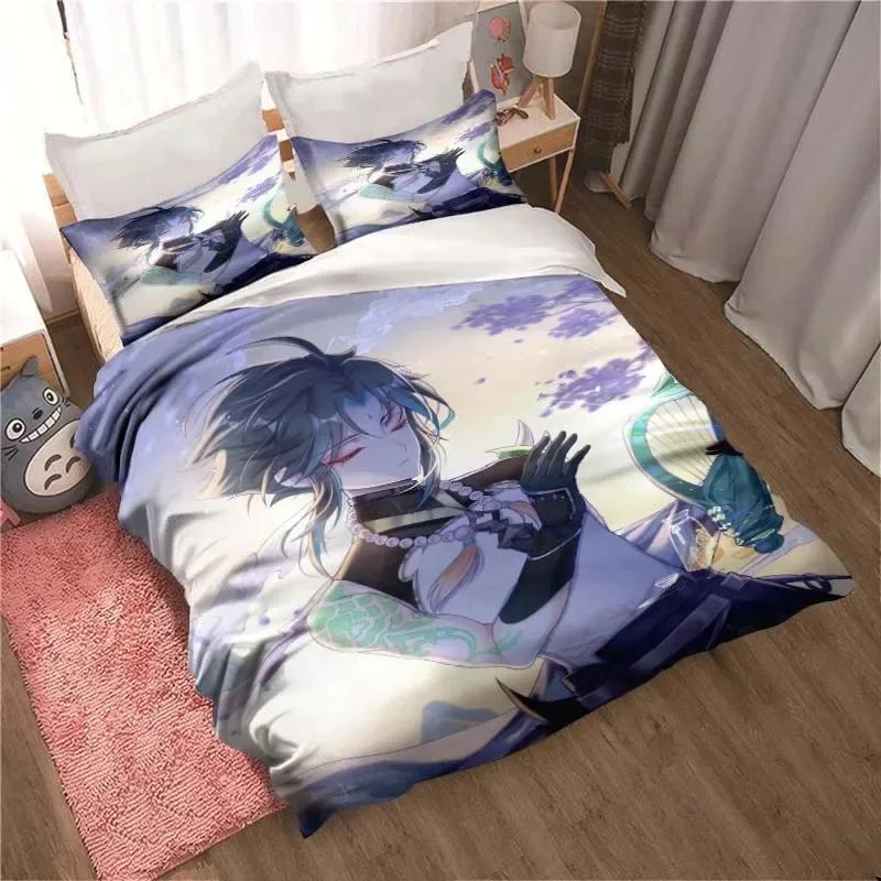 Genshin Impact Game Anime Bedding Set Printed Bed Set With Pillowcase Bed Duvet Cover Soft Single Double Queen Super King Size