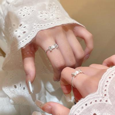 French Retro Opal Bow Open Ring Women's Light Luxury Niche Personality Ring Ring New Internet Celebrity Jewelry