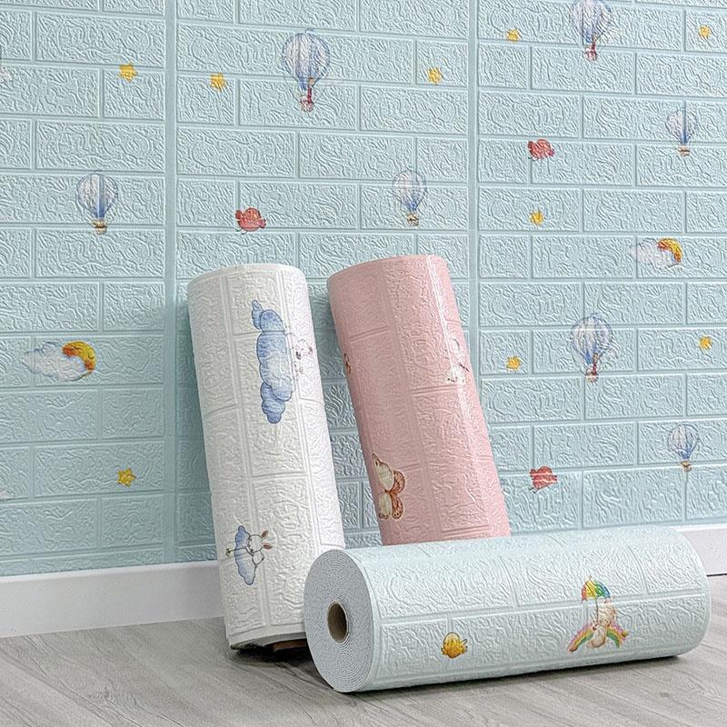 3D Self Adhesive Cartoon Foam Wall Panels Wallpaper for Kids Room Soft DIY Brick Wall Sticker Waterproof & Moisture Proof Home Decor