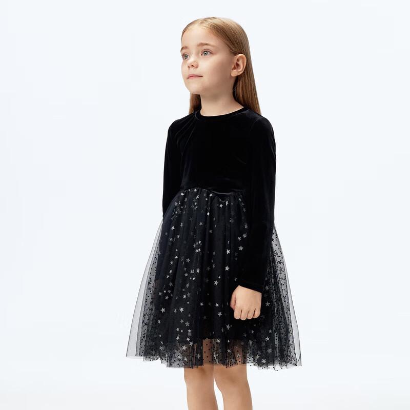 Little MO&Co. Girls' Velvet Star Mesh Long-Sleeve Dress