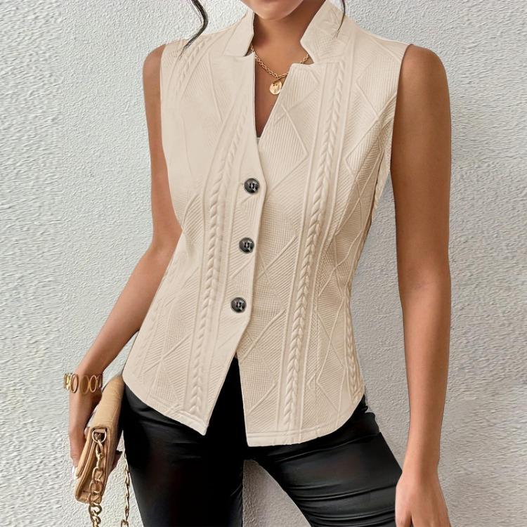 Women Solid Color Commuting Fashion Button Vest Top
